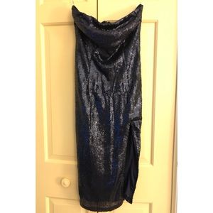 Strapless Sequin Midi Dress w/ High Split